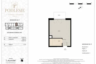 Rzut - Mieszkanie na sprzedaż 1 pokój o powierzchni 28,58 m² - numer 2B.19 w Podlesie