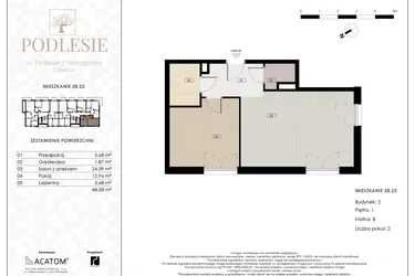 Rzut - Mieszkanie na sprzedaż 2 pokoje o powierzchni 48,58 m² - numer 2B.22 w Podlesie