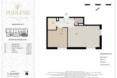 Rzut - Mieszkanie na sprzedaż 2 pokoje o powierzchni 48,58 m² - numer 2B.27 w Podlesie