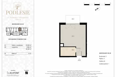Rzut - Mieszkanie na sprzedaż 1 pokój o powierzchni 28,58 m² - numer 2B.24 w Podlesie