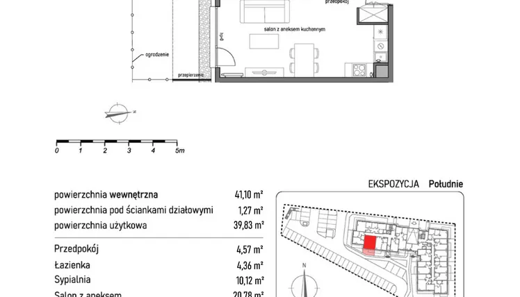 Rzut - Mieszkanie na sprzedaż 2 pokoje o powierzchni 41,1 m² - numer 1.1.2. w Dywizjonu 303