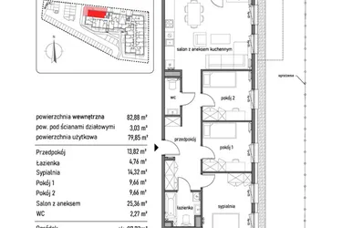 Rzut - Mieszkanie na sprzedaż 4 pokoje o powierzchni 82,88 m² - numer 1.1.4. w Dywizjonu 303