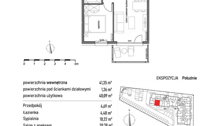Rzut - Mieszkanie na sprzedaż 2 pokoje o powierzchni 41,35 m² - numer 1.2.4. w Dywizjonu 303