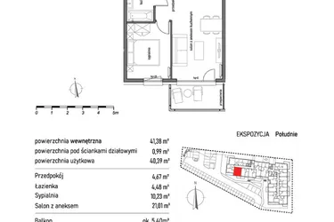 Rzut - Mieszkanie na sprzedaż 2 pokoje o powierzchni 41,38 m² - numer 1.5.4. w Dywizjonu 303