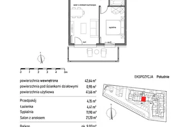 Rzut - Mieszkanie na sprzedaż 2 pokoje o powierzchni 42,64 m² - numer 1.5.2. w Dywizjonu 303