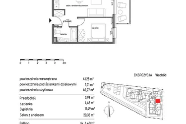 Rzut - Mieszkanie na sprzedaż 2 pokoje o powierzchni 41,28 m² - numer 2.3.3. w Dywizjonu 303
