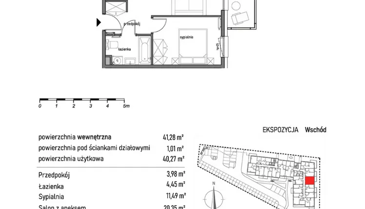 Rzut - Mieszkanie na sprzedaż 2 pokoje o powierzchni 41,28 m² - numer 2.3.3. w Dywizjonu 303