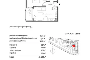Rzut - Mieszkanie na sprzedaż 2 pokoje o powierzchni 41,74 m² - numer 2.3.9. w Dywizjonu 303