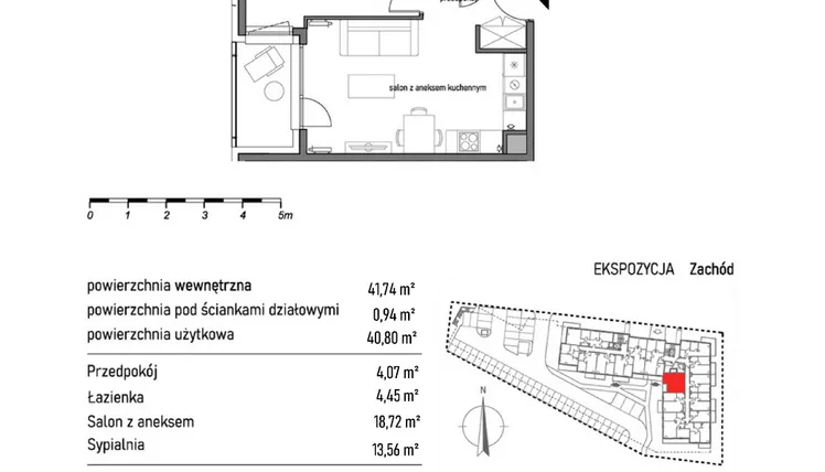 Rzut - Mieszkanie na sprzedaż 2 pokoje o powierzchni 41,74 m² - numer 2.3.9. w Dywizjonu 303