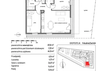 Rzut - Mieszkanie na sprzedaż 3 pokoje o powierzchni 68,56 m² - numer 2.1.7. w Dywizjonu 303
