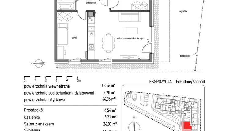 Rzut - Mieszkanie na sprzedaż 3 pokoje o powierzchni 68,56 m² - numer 2.1.7. w Dywizjonu 303
