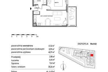 Rzut - Mieszkanie na sprzedaż 2 pokoje o powierzchni 41,16 m² - numer 2.2.2. w Dywizjonu 303