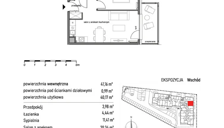 Rzut - Mieszkanie na sprzedaż 2 pokoje o powierzchni 41,16 m² - numer 2.2.2. w Dywizjonu 303