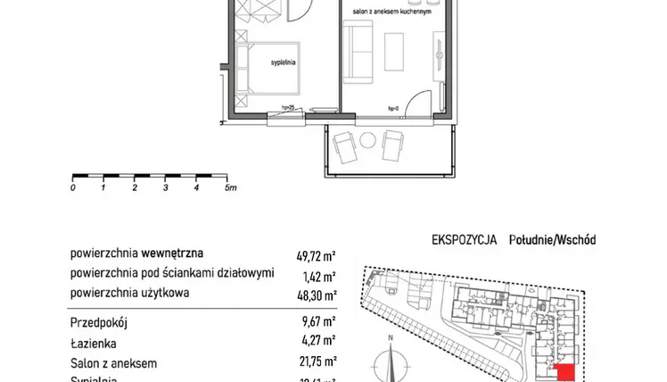 Rzut - Mieszkanie na sprzedaż 2 pokoje o powierzchni 49,72 m² - numer 2.5.6. w Dywizjonu 303