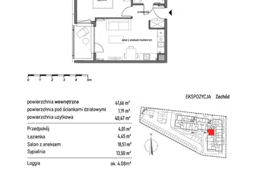 Rzut - Mieszkanie na sprzedaż 2 pokoje o powierzchni 41,66 m² - numer 2.5.9. w Dywizjonu 303
