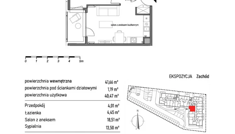 Rzut - Mieszkanie na sprzedaż 2 pokoje o powierzchni 41,66 m² - numer 2.5.9. w Dywizjonu 303