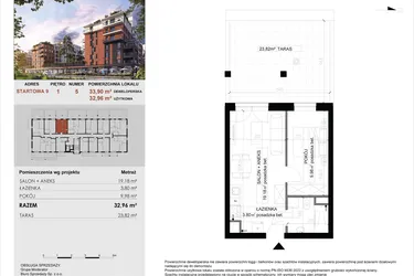Rzut - Mieszkanie na sprzedaż 2 pokoje o powierzchni 32,96 m² - numer 5 w M|City