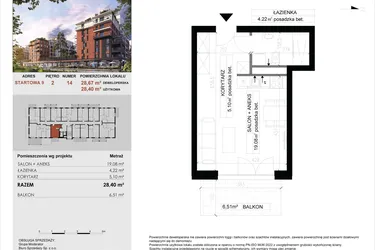 Rzut - Mieszkanie na sprzedaż 1 pokój o powierzchni 28,4 m² - numer 14 w M|City