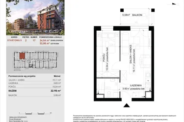 Rzut - Mieszkanie na sprzedaż 2 pokoje o powierzchni 32,98 m² - numer 17 w M|City