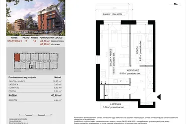 Rzut - Mieszkanie na sprzedaż 2 pokoje o powierzchni 40,98 m² - numer 16 w M|City
