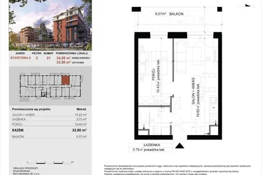 Rzut - Mieszkanie na sprzedaż 2 pokoje o powierzchni 33,8 m² - numer 21 w M|City