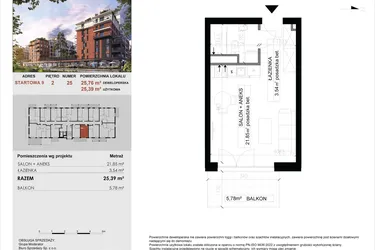 Rzut - Mieszkanie na sprzedaż 1 pokój o powierzchni 25,39 m² - numer 25 w M|City