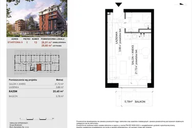 Rzut - Mieszkanie na sprzedaż 1 pokój o powierzchni 25,6 m² - numer 13 w M|City