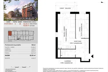 Rzut - Mieszkanie na sprzedaż 2 pokoje o powierzchni 42,05 m² - numer 29 w M|City