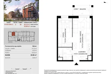 Rzut - Mieszkanie na sprzedaż 2 pokoje o powierzchni 34,08 m² - numer 30 w M|City