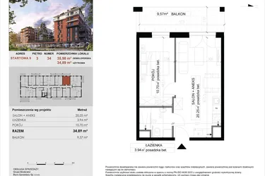 Rzut - Mieszkanie na sprzedaż 2 pokoje o powierzchni 34,89 m² - numer 34 w M|City