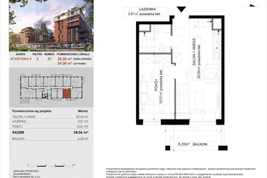 Rzut - Mieszkanie na sprzedaż 2 pokoje o powierzchni 34,06 m² - numer 37 w M|City