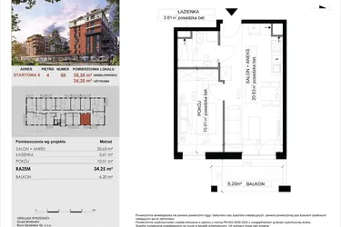 Rzut - Mieszkanie na sprzedaż 2 pokoje o powierzchni 34,25 m² - numer 50 w M|City