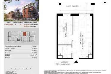 Rzut - Mieszkanie na sprzedaż 2 pokoje o powierzchni 35,13 m² - numer 46 w M|City