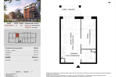 Rzut - Mieszkanie na sprzedaż 2 pokoje o powierzchni 34,24 m² - numer 57 w M|City