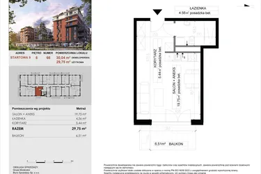 Rzut - Mieszkanie na sprzedaż 1 pokój o powierzchni 29,75 m² - numer 66 w M|City