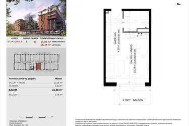 Rzut - Mieszkanie na sprzedaż 1 pokój o powierzchni 26,48 m² - numer 65 w M|City