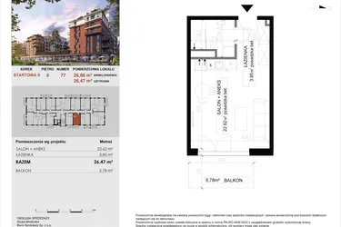 Rzut - Mieszkanie na sprzedaż 1 pokój o powierzchni 26,47 m² - numer 77 w M|City