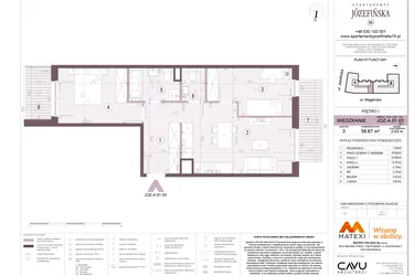 Rzut - Mieszkanie na sprzedaż 3 pokoje o powierzchni 58,67 m² - numer A.01.03 w Apartamenty Józefińska