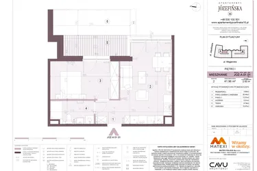 Rzut - Mieszkanie na sprzedaż 2 pokoje o powierzchni 41,96 m² - numer A.01.01 w Apartamenty Józefińska