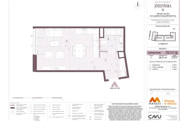 Rzut - Mieszkanie na sprzedaż 1 pokój o powierzchni 38,31 m² - numer A.01.06 w Apartamenty Józefińska