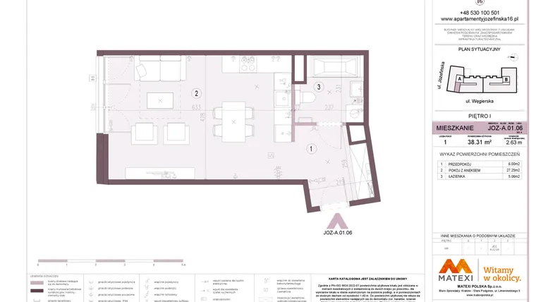 Rzut - Mieszkanie na sprzedaż 1 pokój o powierzchni 38,31 m² - numer A.01.06 w Apartamenty Józefińska