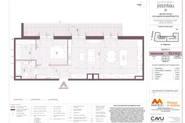 Rzut - Mieszkanie na sprzedaż 2 pokoje o powierzchni 53,46 m² - numer A.03.01 w Apartamenty Józefińska
