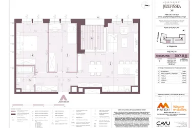 Rzut - Mieszkanie na sprzedaż 3 pokoje o powierzchni 56,62 m² - numer A.03.03 w Apartamenty Józefińska