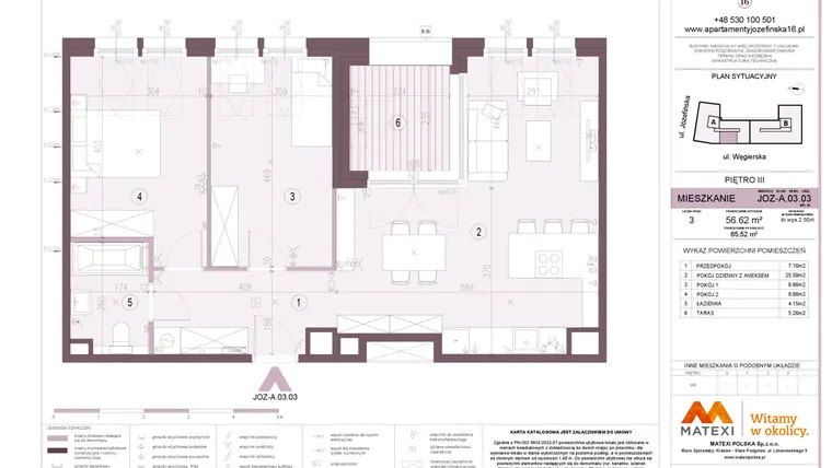 Rzut - Mieszkanie na sprzedaż 3 pokoje o powierzchni 56,62 m² - numer A.03.03 w Apartamenty Józefińska