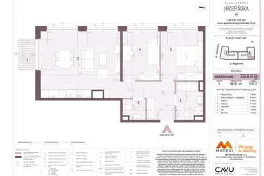 Rzut - Mieszkanie na sprzedaż 3 pokoje o powierzchni 66,81 m² - numer B.01.02 w Apartamenty Józefińska
