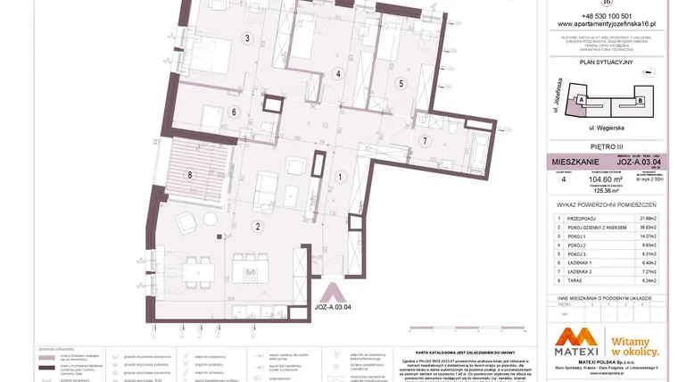 Rzut - Mieszkanie na sprzedaż 4 pokoje o powierzchni 104,6 m² - numer A.03.04 w Apartamenty Józefińska