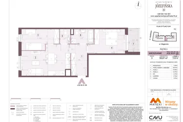 Rzut - Mieszkanie na sprzedaż 3 pokoje o powierzchni 58,67 m² - numer B.01.05 w Apartamenty Józefińska