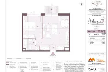 Rzut - Mieszkanie na sprzedaż 2 pokoje o powierzchni 44,94 m² - numer B.01.09 w Apartamenty Józefińska