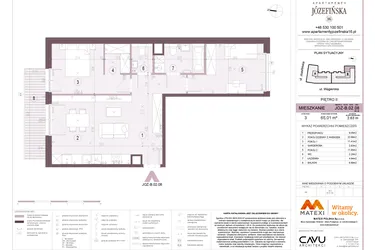 Rzut - Mieszkanie na sprzedaż 3 pokoje o powierzchni 65,01 m² - numer B.02.08 w Apartamenty Józefińska