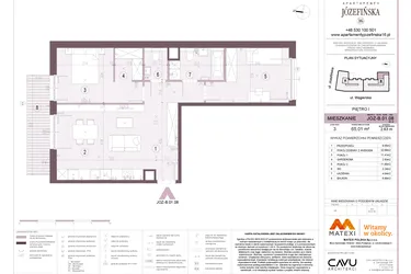 Rzut - Mieszkanie na sprzedaż 3 pokoje o powierzchni 65,01 m² - numer B.01.08 w Apartamenty Józefińska
